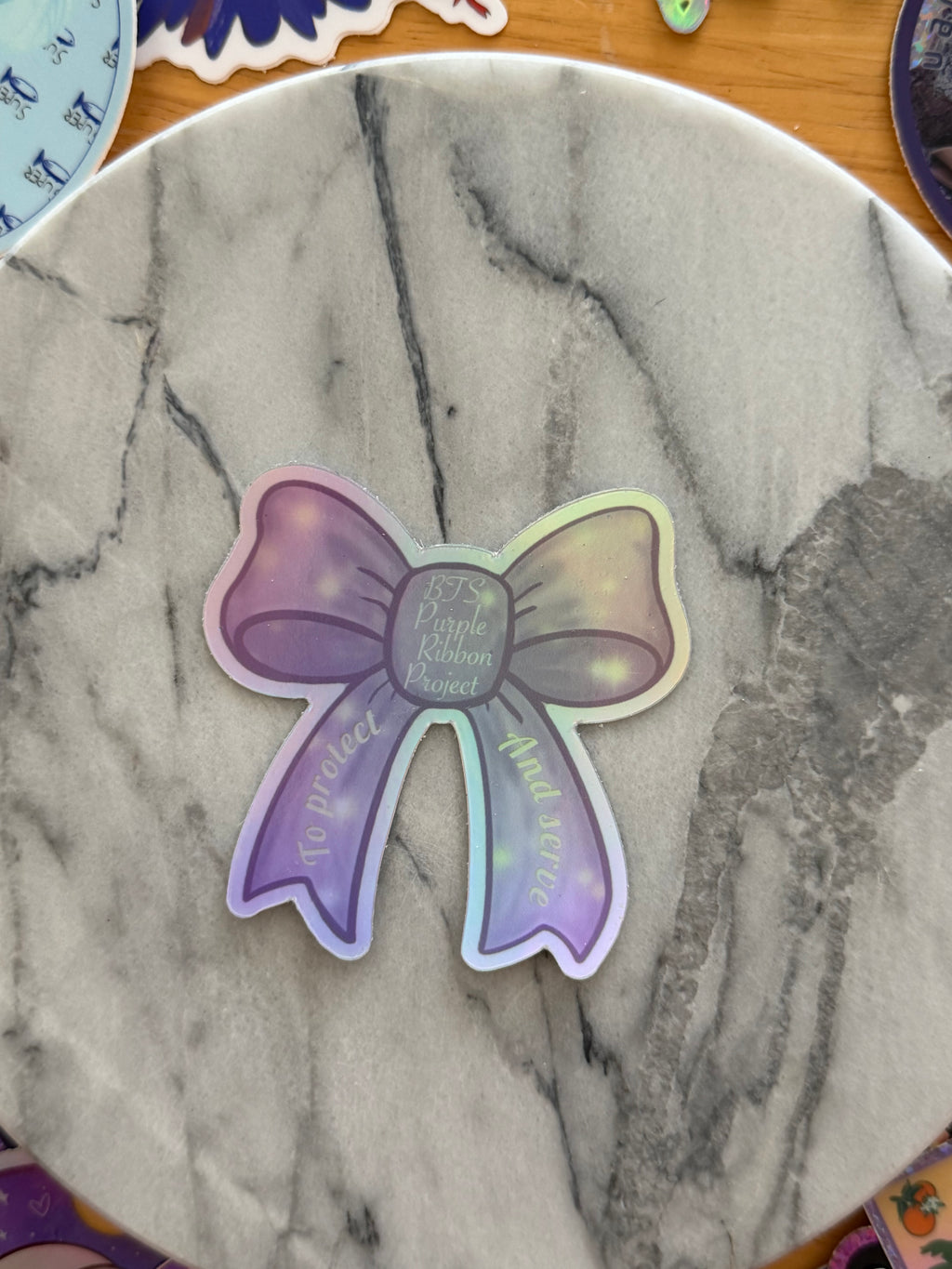 Holographic Purple Ribbon Project Bow Stickers