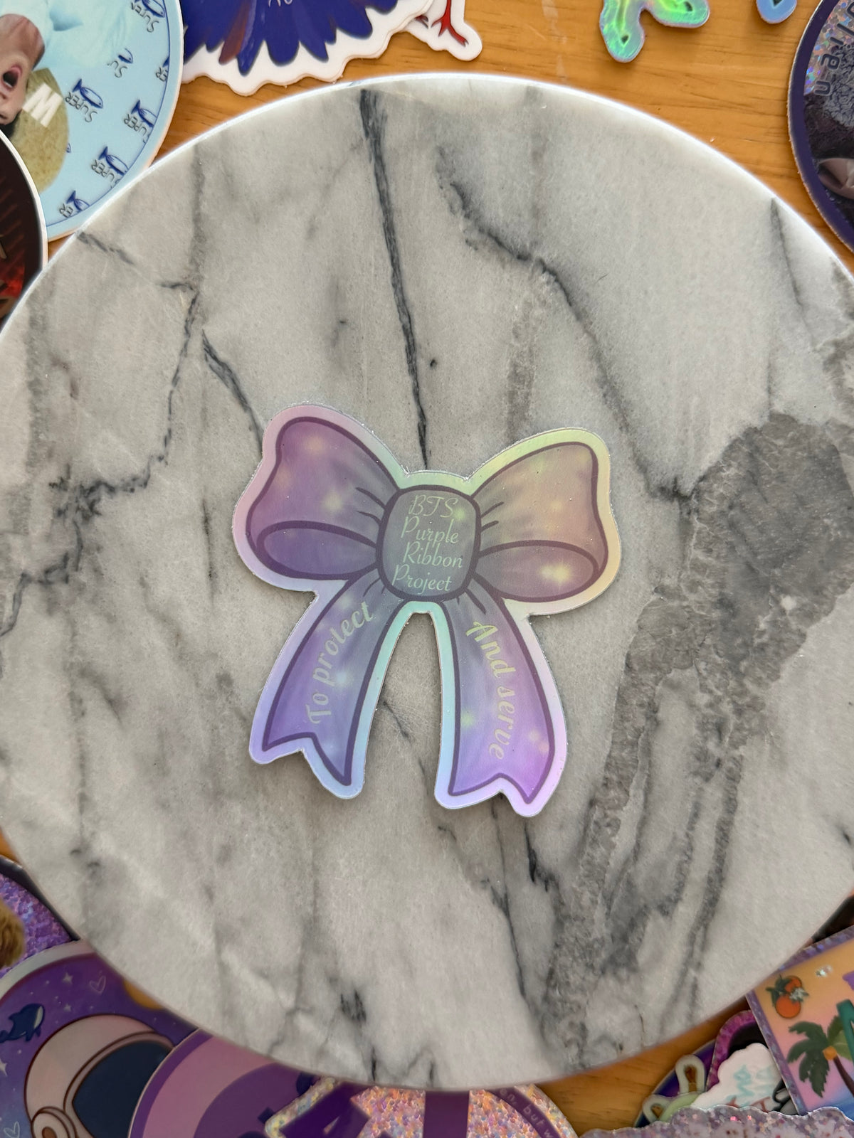 Holographic Purple Ribbon Project Bow Stickers