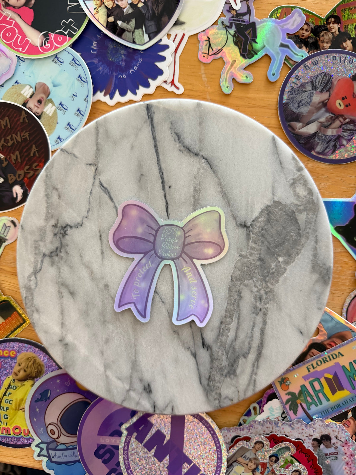 Holographic Purple Ribbon Project Bow Stickers