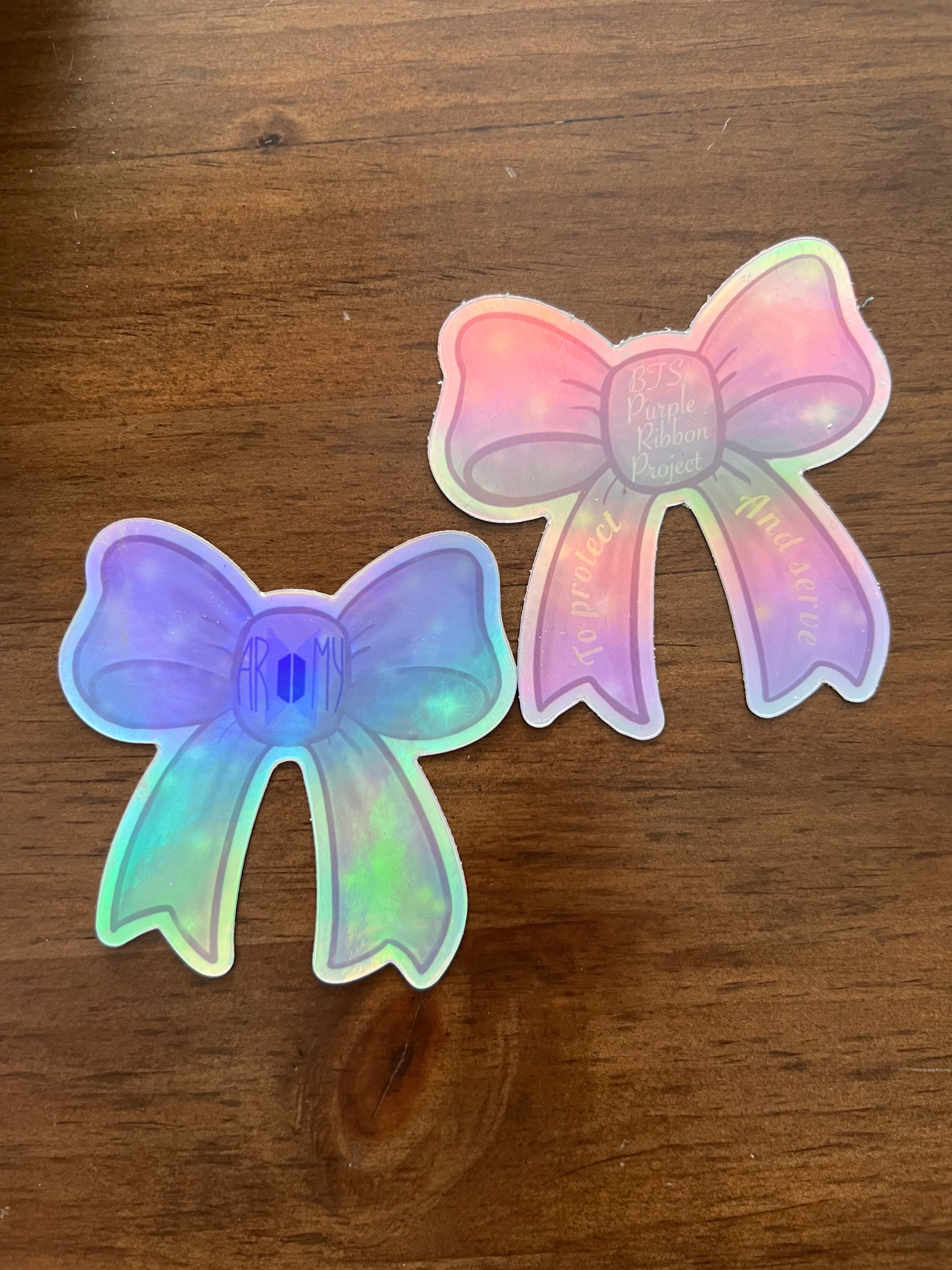 Holographic Purple Ribbon Project Bow Stickers