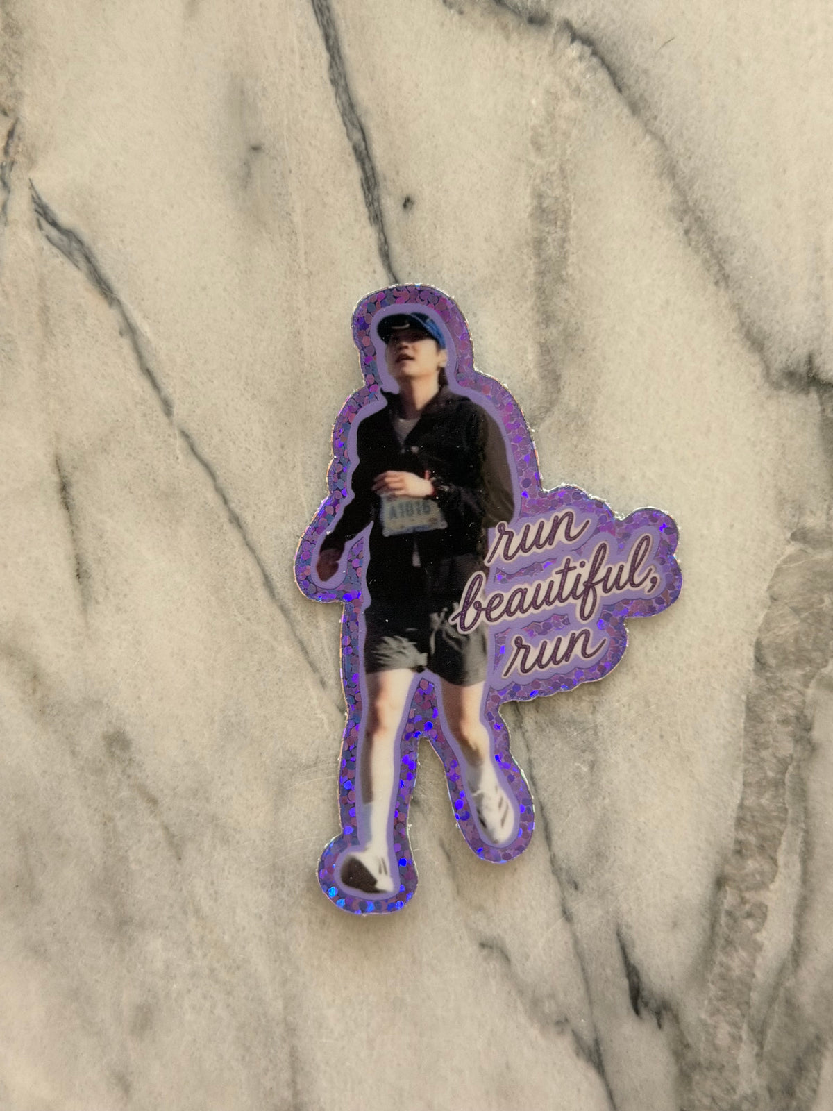 Run Beautiful, Run ✨ Motivational Min Glitter Vinyl Sticker