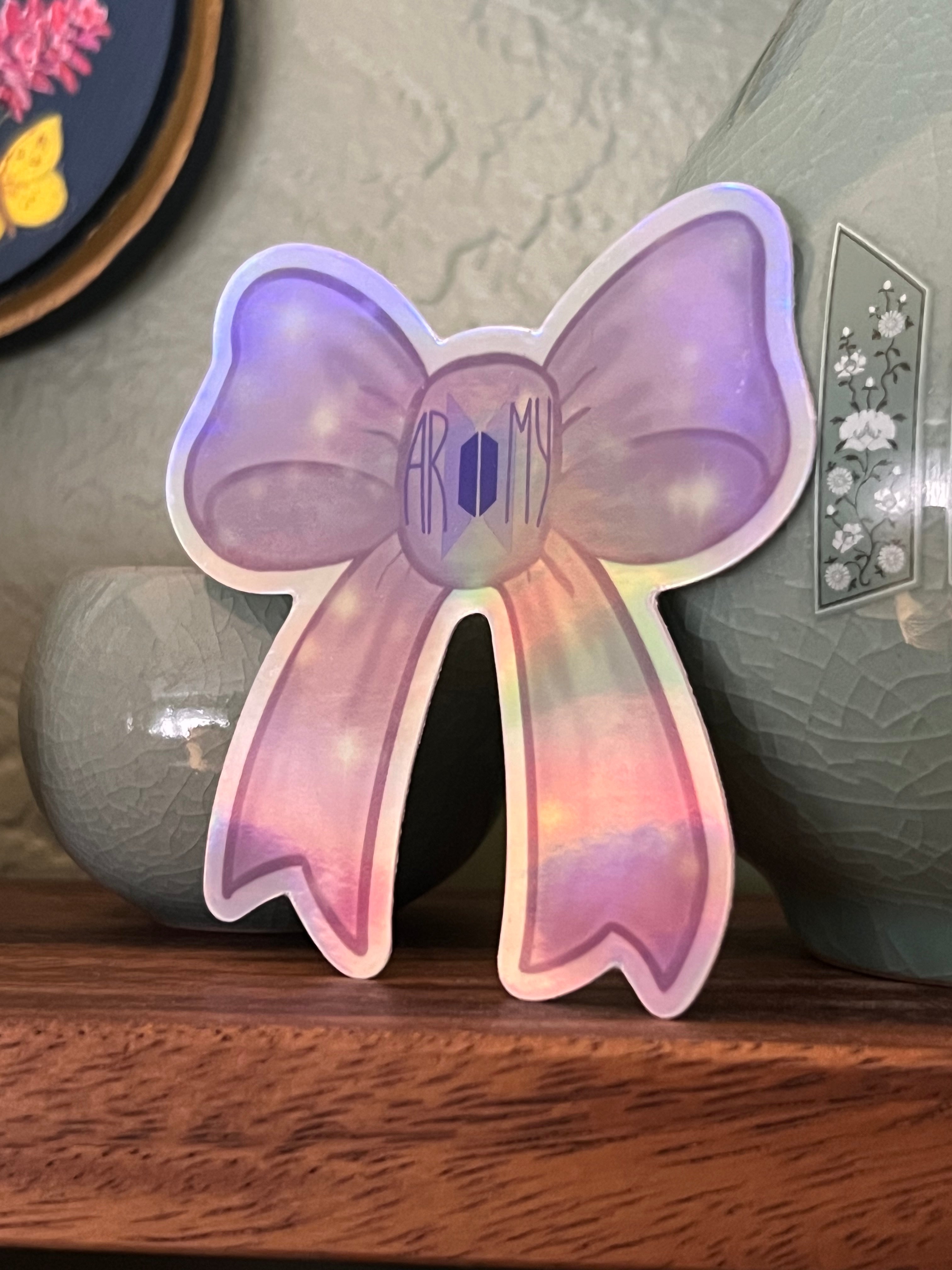 Holographic Purple Ribbon Project Bow Stickers