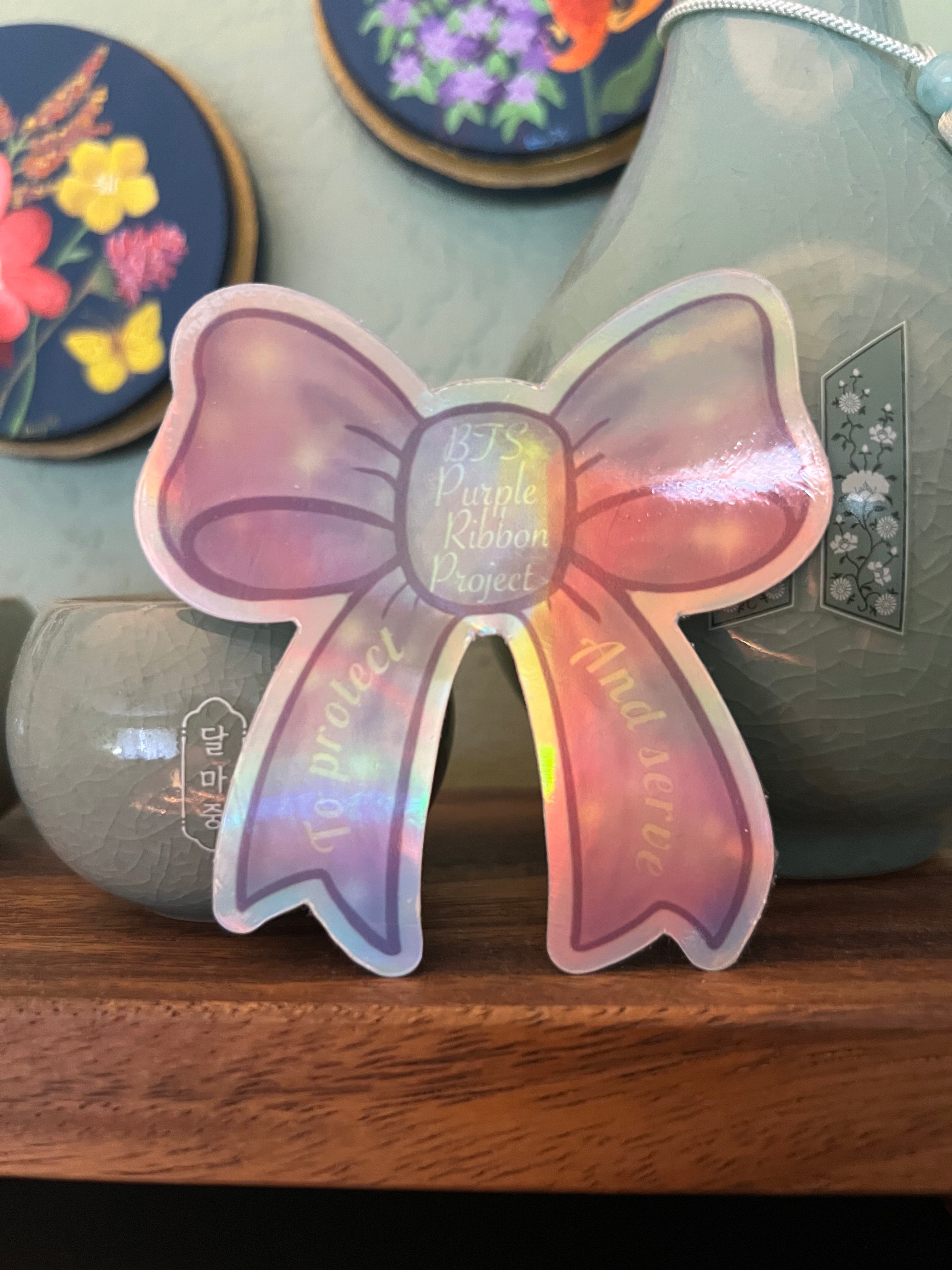 Holographic Purple Ribbon Project Bow Stickers