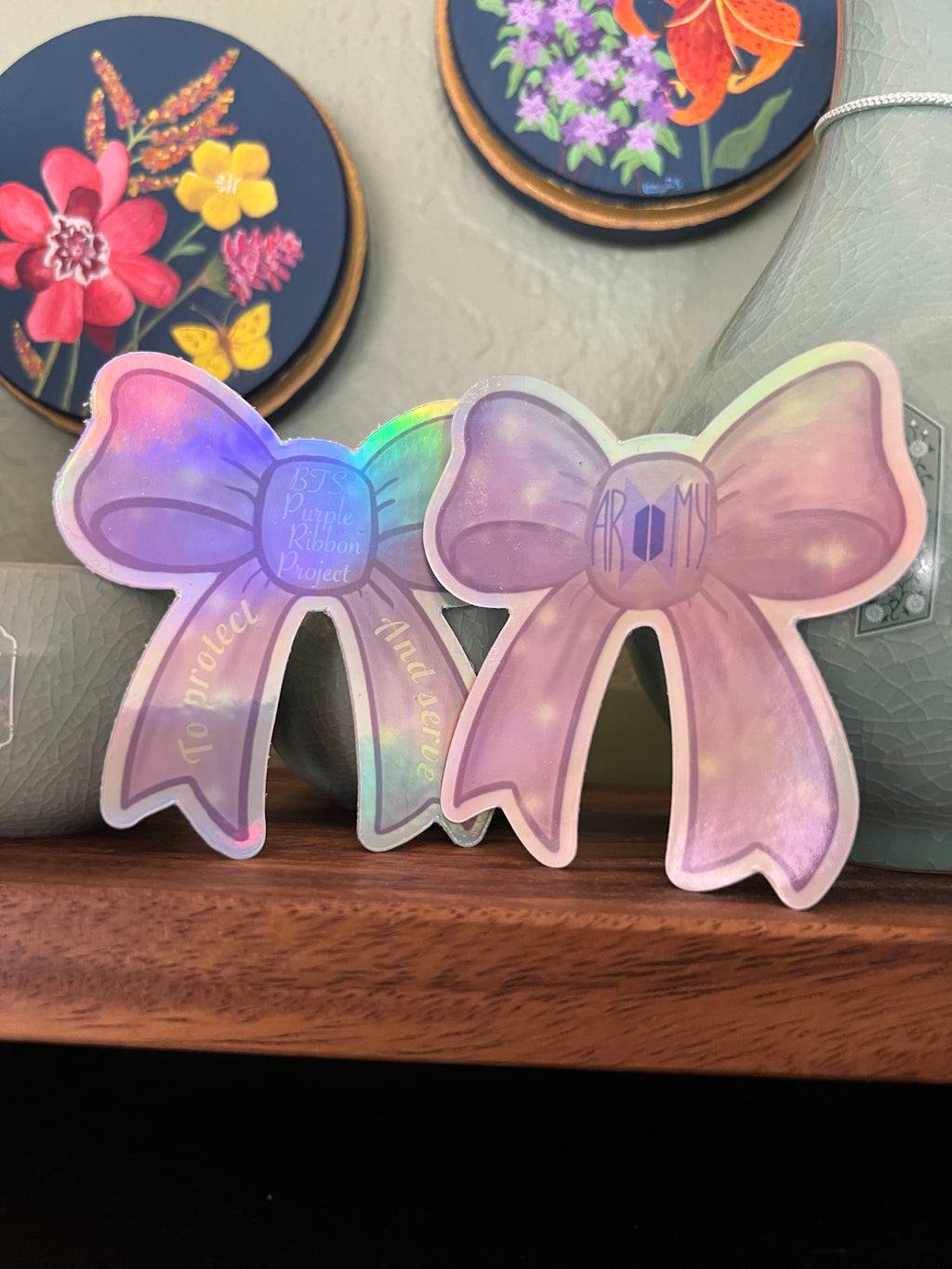 Holographic Purple Ribbon Project Bow Stickers