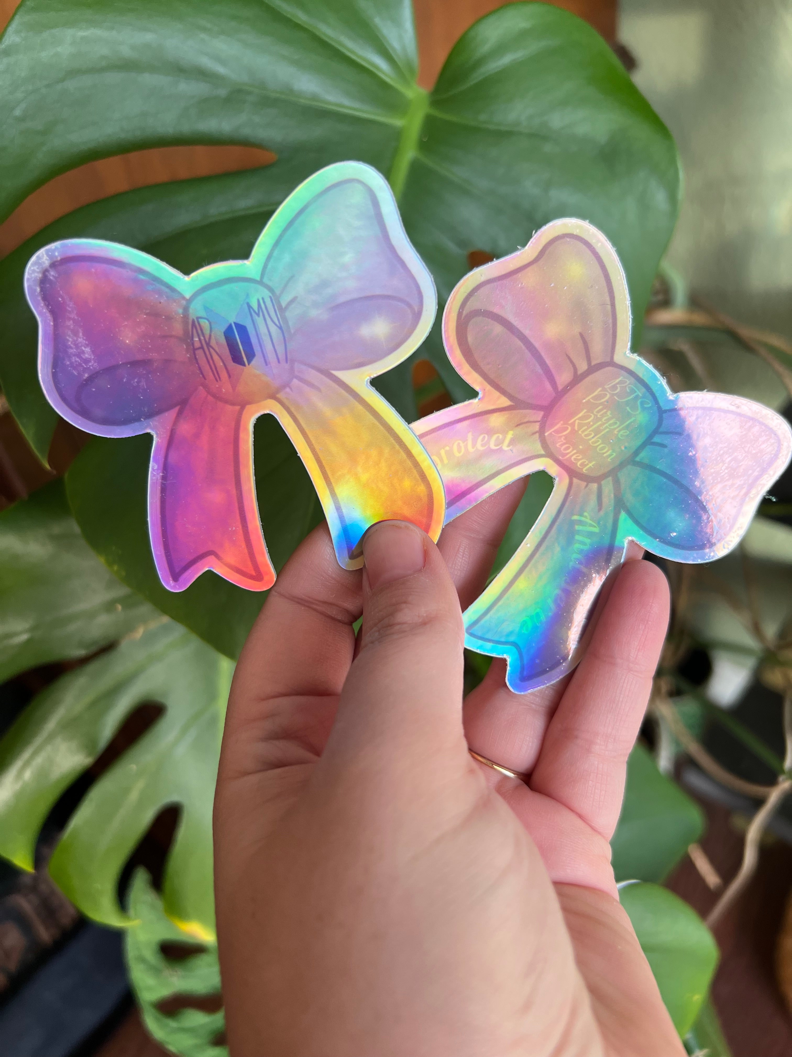 Holographic Purple Ribbon Project Bow Stickers
