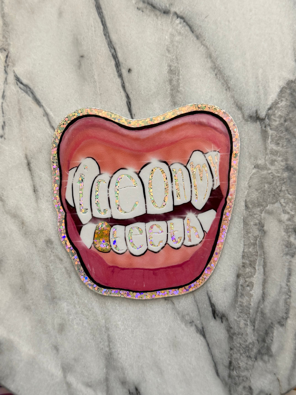 Ice On My Teeth Glitter Sticker
