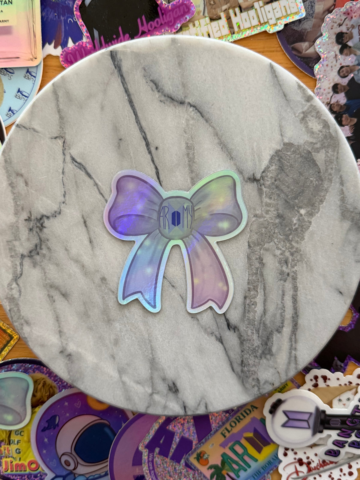 Holographic Purple Ribbon Project Bow Stickers
